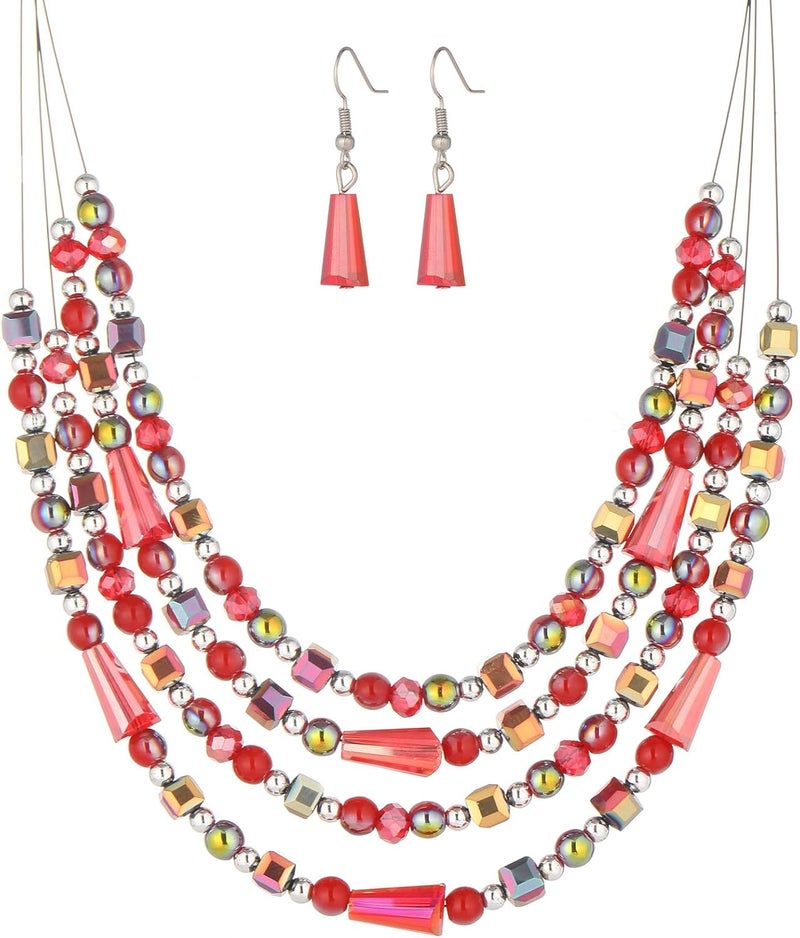 Errally Store Layered Beaded Statement Necklace Multi Strand Crystal Beads Collar Necklace and Earring Sets for Women Fashion Costume Jewelry Set Gifts for Her - Image 1